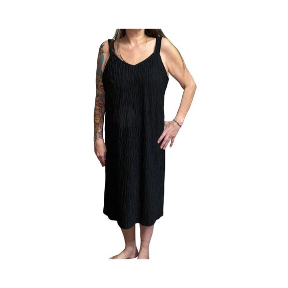 Sz.2X*Black Textured Puckered Long Column Dress - Picture 1 of 9